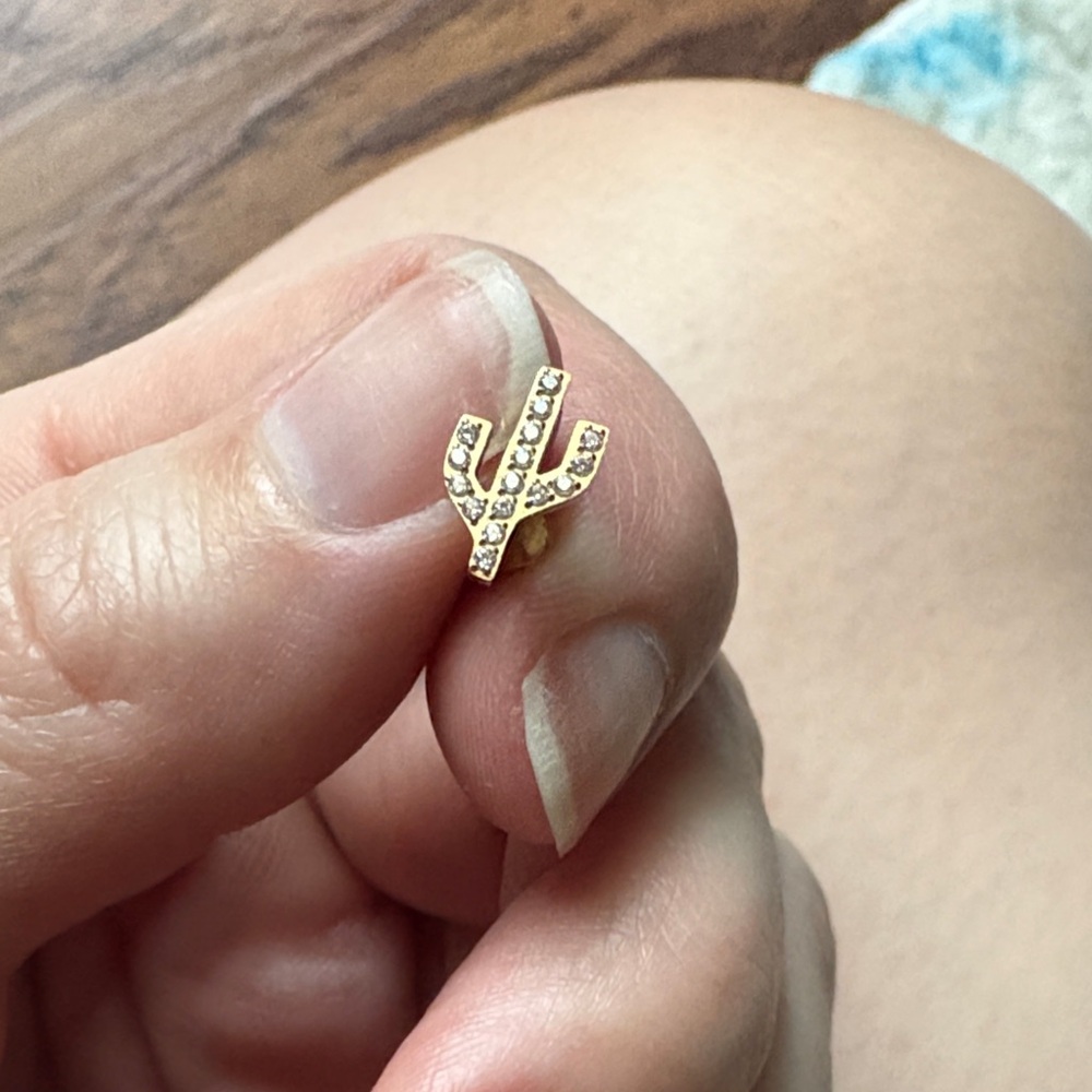 Gold Cactus Stud Earring with Crystal Accents